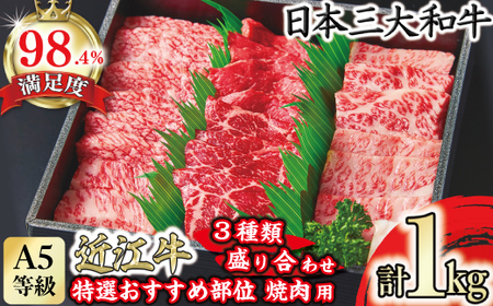 近江牛 焼肉 おすすめ部位 3種 盛り合わせ 1kg【FO07W】【 近江牛 】 牛肉 A5