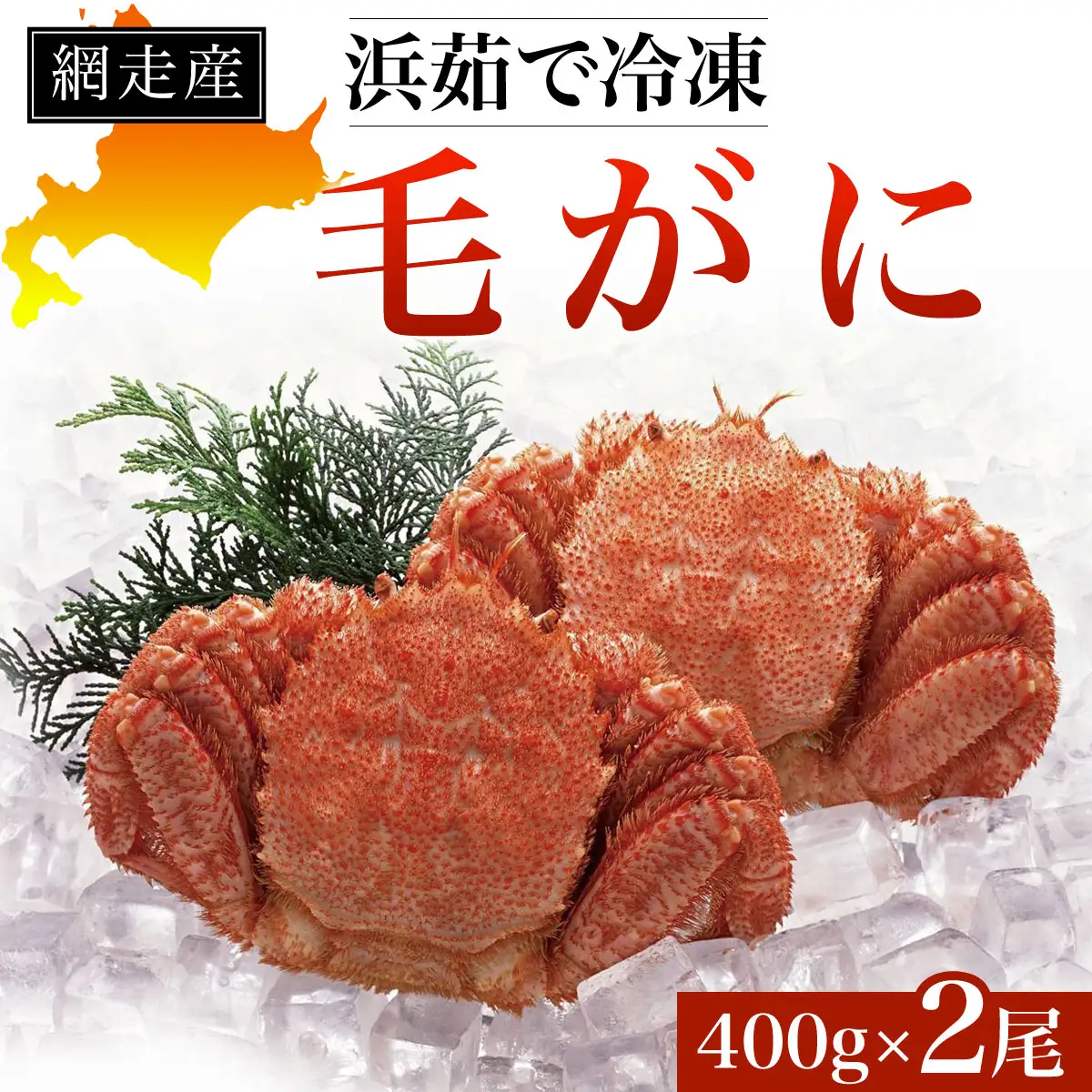 網走産 浜茹で冷凍毛がに400g×2尾  ABD001