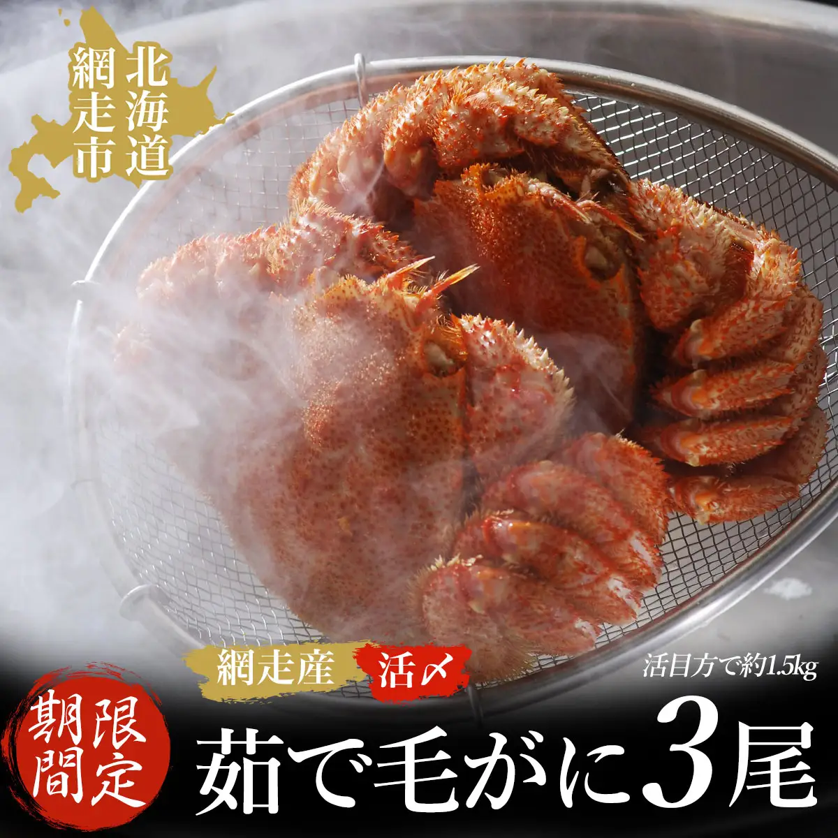 【先行予約 期間限定】＜網走産＞流氷海明け活〆茹で毛がに 3尾セット【2026年4月上旬発送開始予定】 ABAO1058