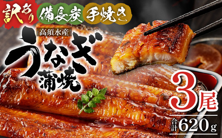 うなぎ 蒲焼 うなぎ[国産 訳あり 3尾 高須水産 備長炭手焼き 620g]