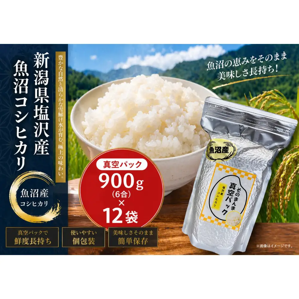 新潟県塩沢産コシヒカリ そのまんま真空パック 900ｇ×12袋