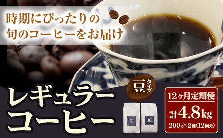 コーヒー 珈琲 珈琲豆 レギュラーコーヒー 豆タイプ 定期便 12ヶ月(計4.8kg) このみ珈琲《お申込み月の翌月から出荷》ギフト 福岡県 鞍手町 送料無料