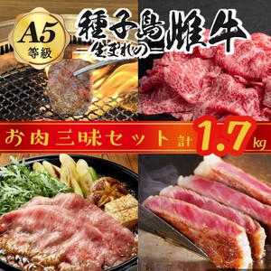 「 自慢 の逸品」 西之表市生まれの黒毛和牛 雌牛 お肉三昧 セット（計1.7kg）　NFN543 【1500pt】