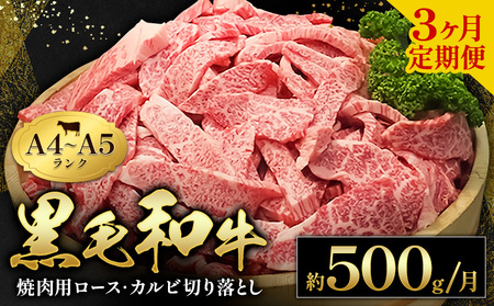 黒毛和牛 ロース カルビ 500g 3回定期便 | 黒毛和牛