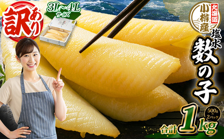 【訳あり】 塩水 数の子 北海道小樽産 1kg(500g×2P) かずのこ 4Lサイズ 魚卵 お節 おせち