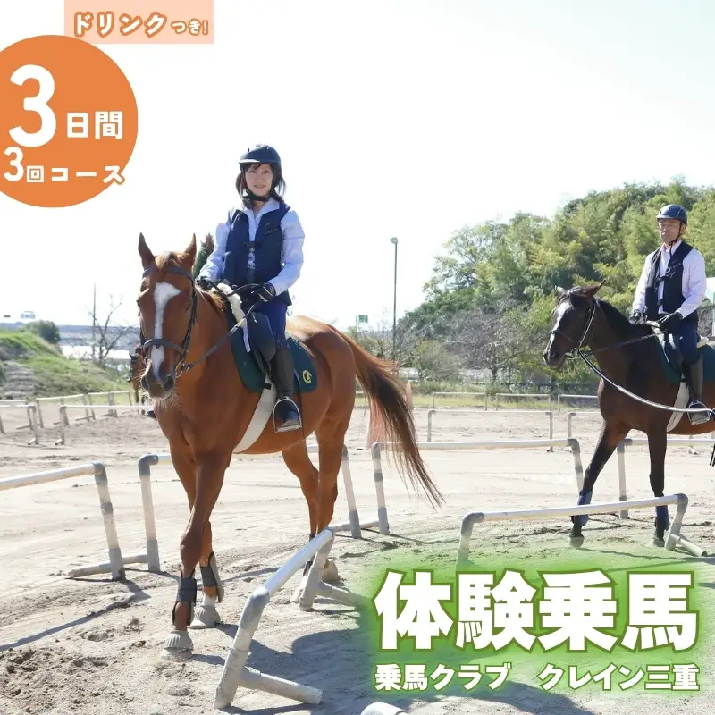 体験乗馬3日間3回コース(ドリンク付)【cran0002】