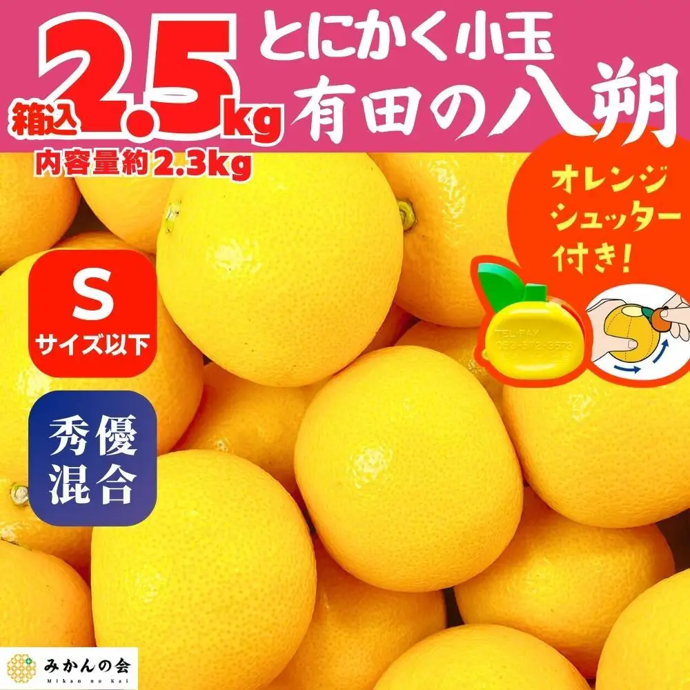 八朔 (はっさく) とにかく 小玉 箱込 2.5kg(内容量約 2.3kg) 秀品 優品 混合 Sサイズ以下 和歌山県産  産地直送［おまけ付き］［みかんの会］