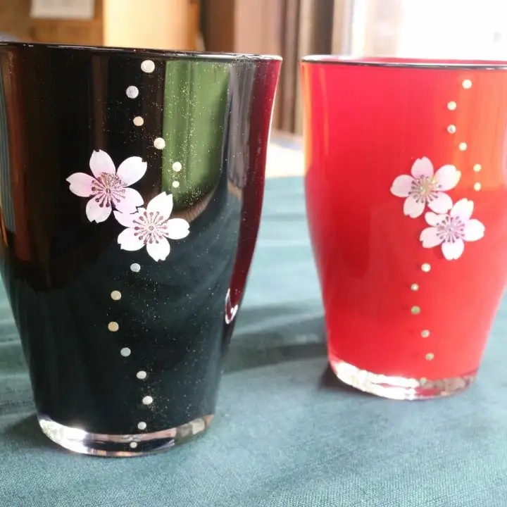 手描き蒔絵入りタンブラー(ライン桜)　【07208-0071】