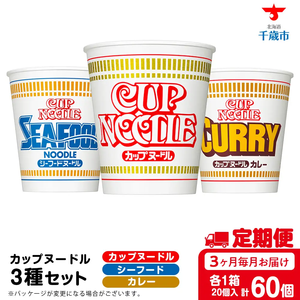 【定期便3か月】日清ヌードル3種セット 各1箱（20食）合計3箱