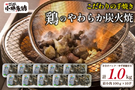 【テレビで紹介！元祖ざる焼き小林養鶏】やわらか炭火焼100g×10Pセット 薬味付き（国産 鶏 鶏肉 小分け 炭火焼 惣菜 調理済 冷凍 宮崎 小林市） 鶏炭火焼 鶏炭火焼 鶏炭火焼 鶏炭火焼 鶏炭火焼