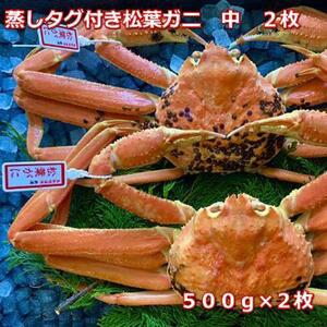 【先行予約 2026年11月中旬以降発送】蒸しタグ付き松葉ガニ　中　2枚　１枚500～640ｇ前後MK10
