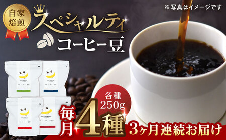 コーヒー[豆]3回定期 自家焙煎スペシャルティコーヒー豆(250g×4種)約80杯分ZCJ017