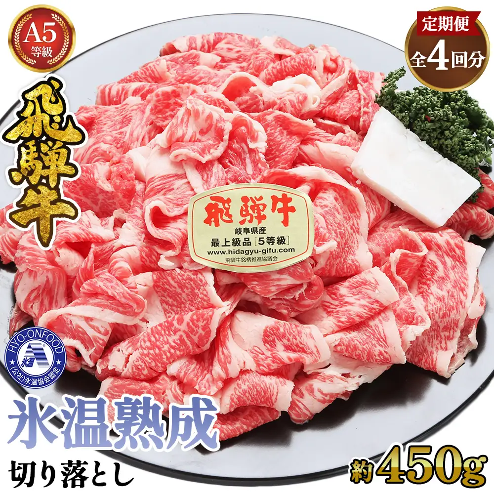 約450g切り落とし【3ヵ月毎定期便】氷温（R）熟成　飛騨牛A5等級（前バラ、肩ロース使用）　全4回 [No.900]