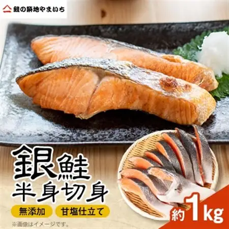 無添加甘塩仕立て 銀鮭半身切身 約1kg_魚介・海産物 鮭・サーモン 鮮魚 さけ サケ さーもん_【配送不可地域：離島】【1461696】