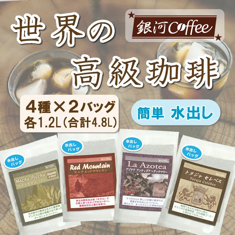 【12203-0126】水出し珈琲セット（お手軽版） 世界の高級コーヒー80g×4種 銀河コーヒー ふるさと納税 市川市 返礼品