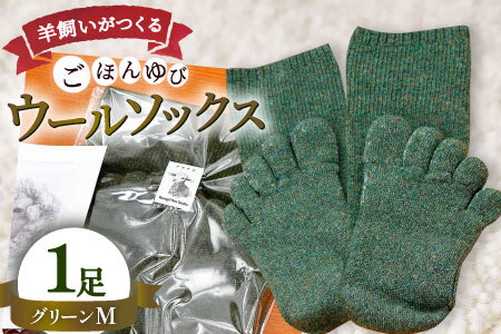 ひつじ飼いが作る ごほんゆびウールソックス Mサイズ(グリーン)【ウール ソックス 5本指 靴下 Mサイズ グリーン 緑色 深緑 レディース メンズ 男女兼用 島根県 大田市】