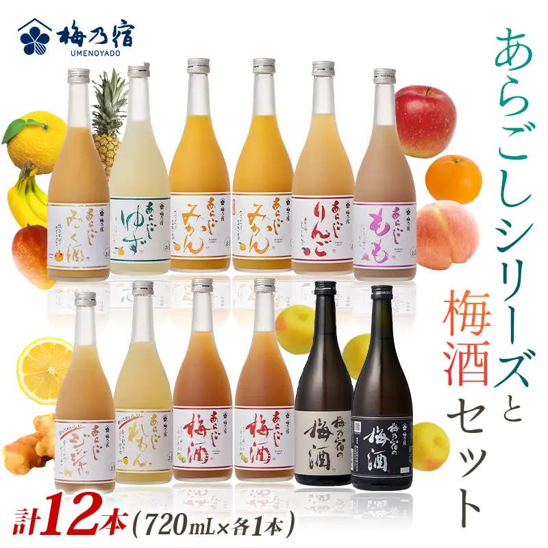あらごしシリーズと梅酒720ｍl 12本 セット  梅乃宿酒造 リキュール【umyd028A】