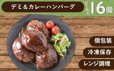 A1508.累計３００万個突破記念！どーんと１６個！デミ＆カレーハンバーグセット【150g×16個】【訳あり】【北海道・沖縄・離島へ配送不可】