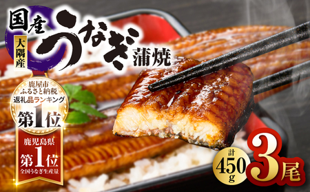 【 土用の丑の日特集 】1469-1 鹿児島県大隅産うなぎ蒲焼 3尾（計450g） KN007-003 うなぎ 鰻 魚 惣菜 総菜