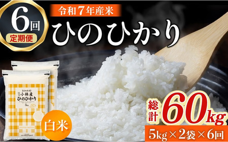 【定期便 全6回】【令和7年産米】ヒノヒカリ 10kg×6回（お米 米 ひのひかり 令和7年産 国産 人気 お弁当 定期便 宮崎県 小林市）
