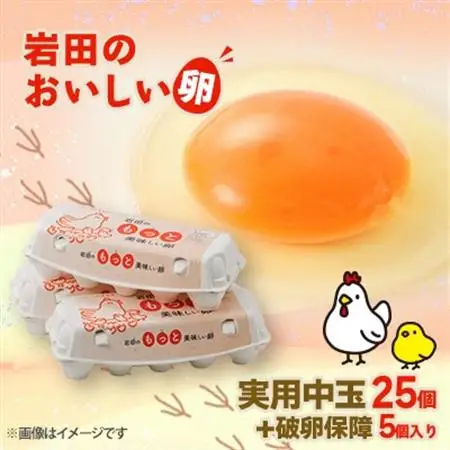 岩田のおいしい卵実用中玉25個+破卵保障5個(10個入り×3パック)_卵・乳製品 卵  たまご タマゴ 玉子_【配送不可地域：離島】【1039740】