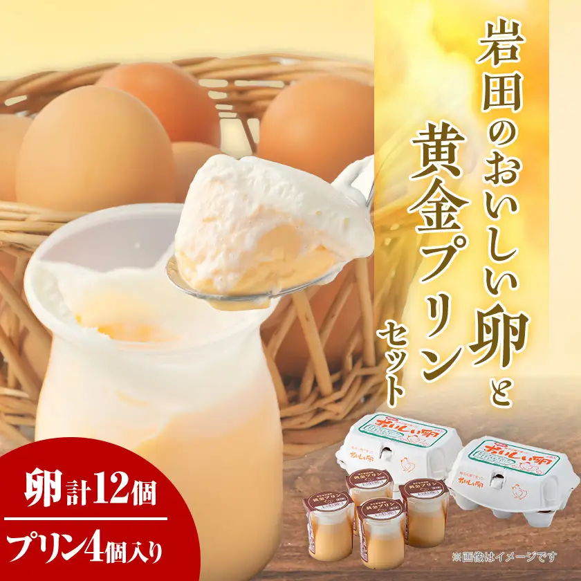 岩田のおいしい卵と 黄金プリンのセット_卵・乳製品 卵  たまご タマゴ 玉子  菓子・スイーツ プリン  _【配送不可地域：離島・北海道・沖縄県・中国・四国・九州】【1081149】
