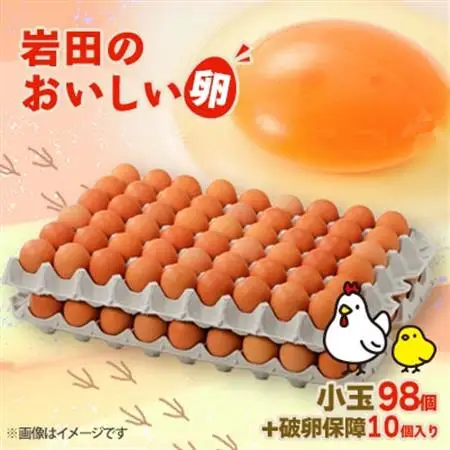 岩田のおいしい卵　小玉98個+破卵保障10個入り_卵・乳製品 卵  たまご タマゴ 玉子_【配送不可地域：離島】【1092662】