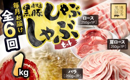 1379-3 【全6回定期便】鹿児島県産黒豚しゃぶしゃぶセット（バラ・肩ロース・ロース）1kg KN054-T01 肉 豚肉 冷凍