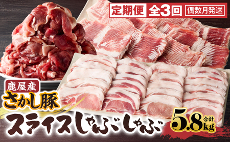2166【 全3回 定期便 / 偶数月 配送 】鹿屋産 さかし豚 スライス しゃぶしゃぶ  3回 合計 5.8kg KN079-T03 肉 豚肉