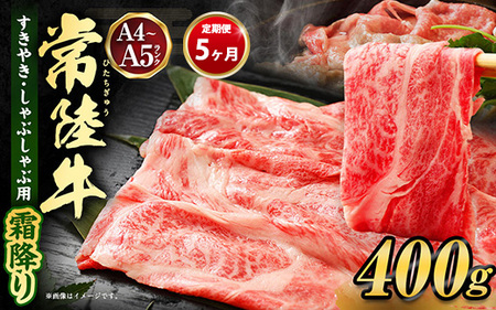 【定期便 5ヶ月】常陸牛 すきやき・しゃぶしゃぶ用（霜降り）400g（茨城県共通返礼品 茨城県産）