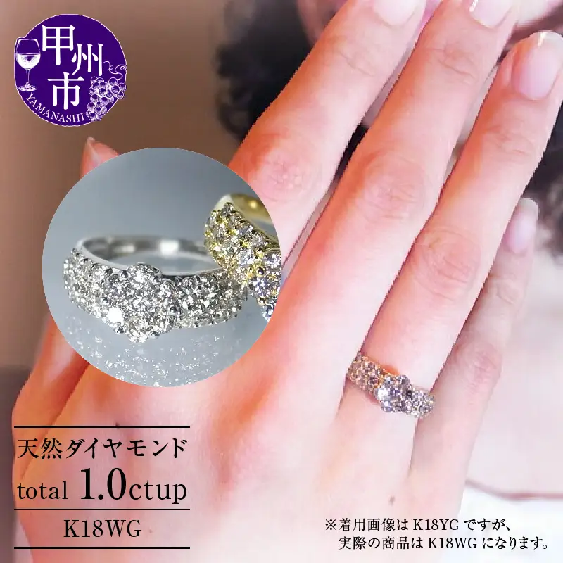 指輪 天然 ダイヤモンド 1.0ct パヴェ SIクラス Renne ルネ【K18 WG】 r-174（KRP）P61-1411