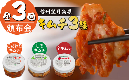 信州望月高原のキムチ３種頒布会（３回コース）国産キムチ 白菜キムチ 発酵食品 漬物 信州キムチ 定期便 自家製キムチ 国産キムチ