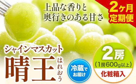【先行予約】【2ヶ月定期便】 シャインマスカット晴王 はれおう 2房入り(1房600g以上) 化粧箱入 株式会社山博(中本青果)《8月下旬から9月下旬出荷予定》 定期 計2回お届け 岡山県 浅口市 ぶどう マスカット 大粒 フルーツ 秀品 果物 ギフト 送料無料 【配送不可地域あり】（北海道・沖縄・離島）