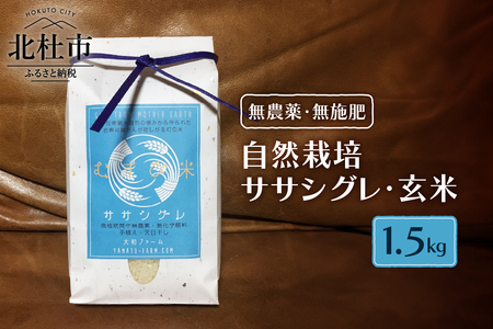 【令和7年度米】自然栽培ササシグレ（無農薬・無施肥）玄米1.5kg 自然栽培 無農薬 無施肥 米 むすび米 希少米 ギフト米 幻の米 八ヶ岳 大和ファーム 山梨県 北杜市 [h266]