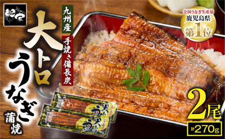 【 土用の丑の日特集 】 1661-2 大人気！鯉家の極上蒲焼「大トロうなぎ蒲焼（2尾）」270g【九州産・手焼き備長炭】 KN040-002-01 魚 冷凍 鰻