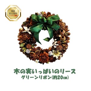 木の実いっぱいのリース （約20cm） グリーンリボン | リース