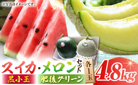 熊本スイカメロン先行予約 黒小玉スイカ(ひとりじめBonBon)・肥後グリーンメロンセット各1玉(計約4.8kg)すいかめろんZBY003