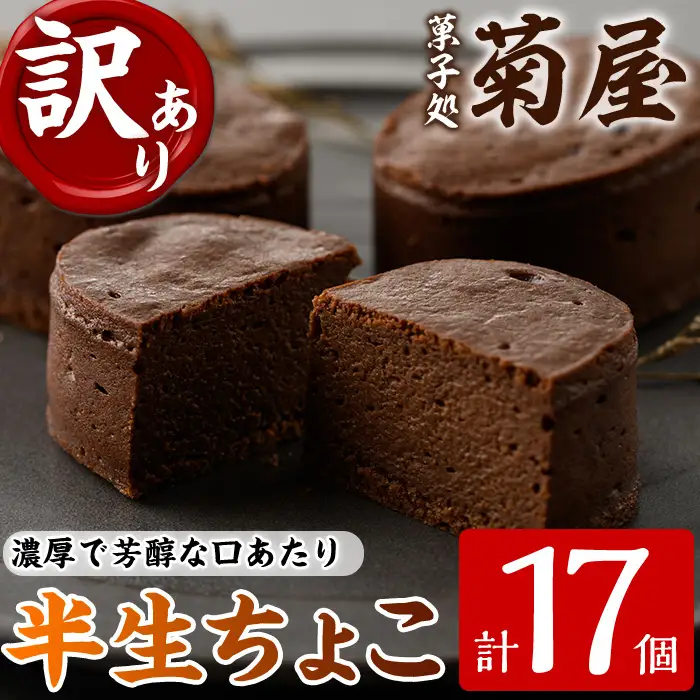 【訳あり！簡易包装】ご自宅用！半生ちょこ 17個 濃厚で芳醇！ふんわりかるーい♪ 冷凍 個包装【00-014-03】