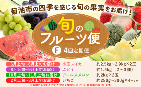 【4回定期便】旬のフルーツ便【養生市場】 定期便 ぶどう詰め合わせ約1.5kg メロン約2kg×2玉 いちご   スイカ《2026年4月中旬-2027年3月上旬頃出荷》 果物 フルーツ 九州産 熊本県産 送料無料