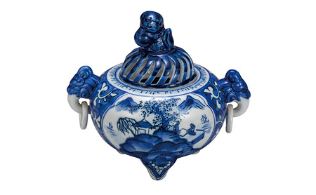 九谷焼　4.5号香炉　染付山水 a05 