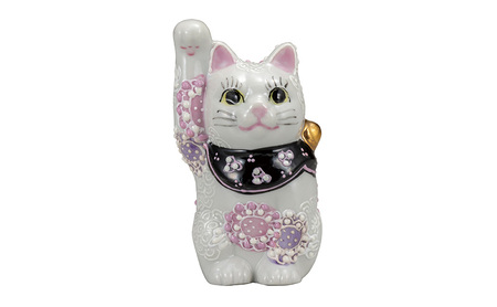 九谷焼　3.2号招き猫　花むらさき a05 