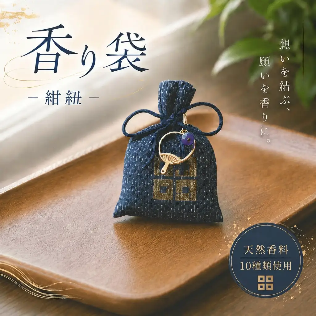 京極あわせ 四つ目香り袋 （青玉） 天然 香料 大島紬 白檀 漢方 天然