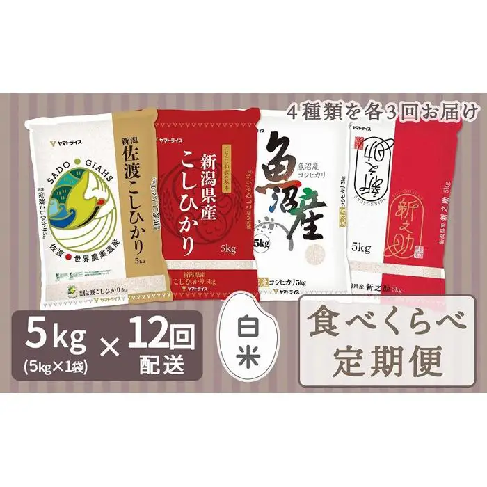 【定期便全12回】新潟県産米厳選食べ比べ 5kg（受注の翌月から毎月配送）
