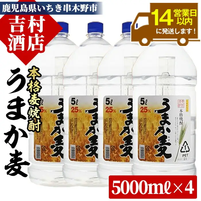 本格麦焼酎「うまか麦」飲みたごえセット ５L×４本 計20L 【00-003-45】