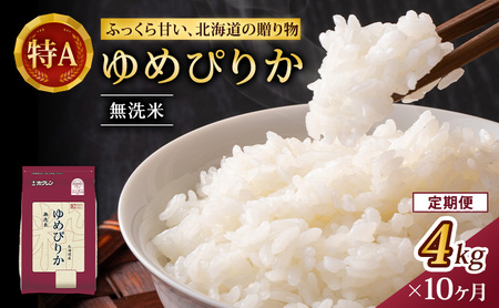 10ヵ月 定期便 (無洗米4kg)ホクレンゆめぴりか(無洗米2kg×2袋)袋はチャック付 米 お米 白米 ごはん ご飯 ライス 和食 炭水化物 主食 おにぎり お弁当  [JA新おたる] 