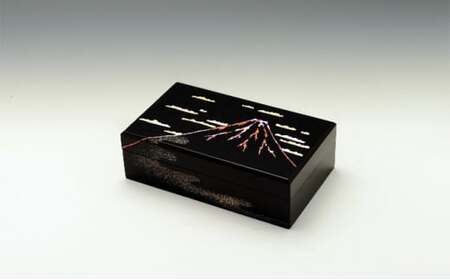 長角小箱（大） 赤富士（貝入）黒 雑貨 日用品 工芸品  FAD-1225