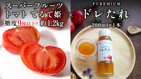 【 2026年収穫分 先行予約 】 糖度9度以上 スーパーフルーツトマト てるて姫 中箱 約1.2kg × 1箱 と PREMIUM ドレたれ セット [BC077sa]