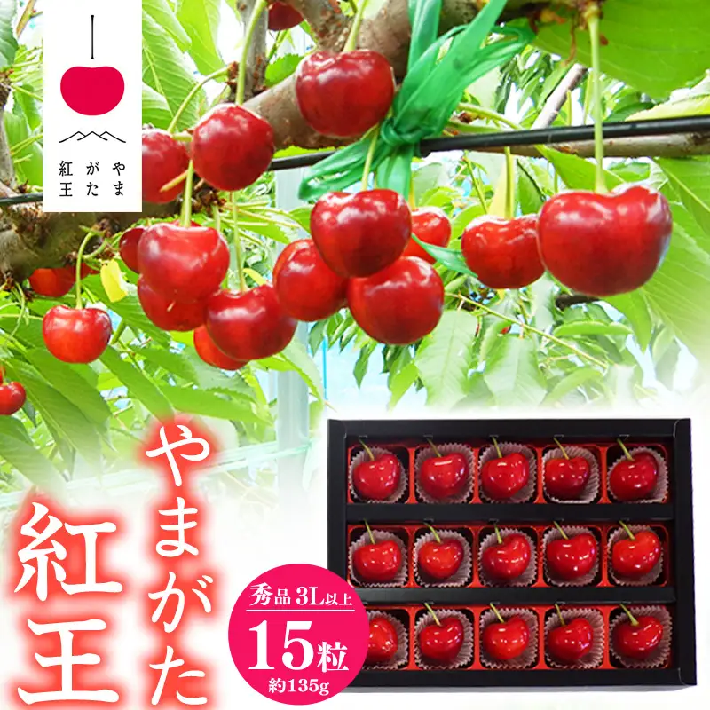 【先行予約】 さくらんぼ 「やまがた紅王」3Lサイズ以上 秀品 15粒（約135g）化粧箱 2026年産 令和8年産 山形県産 【2026年6月中旬頃～下旬頃発送予定】 ※配送不可 沖縄・離島 020-A-SW003