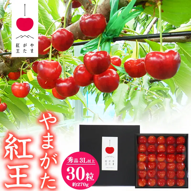 【先行予約】 さくらんぼ 「やまがた紅王」3Lサイズ以上 秀品 30粒（約270g）化粧箱入り 2026年産 令和8年産 山形県産 【2026年6月中旬頃～下旬頃発送予定】 ※配送不可 沖縄・離島 040-A-SW004