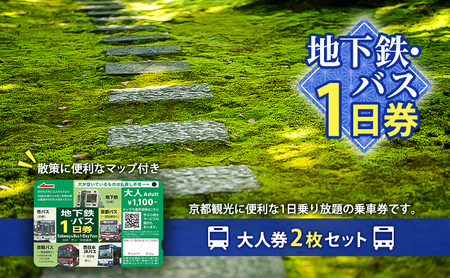 地下鉄・バス１日券（大人券２枚セット） チケット 市営下鉄 全線 西日本 ＪＲ 乗り放題 観光地 移動時間 短縮 お得 便利 乗車券 マップ バスなび 